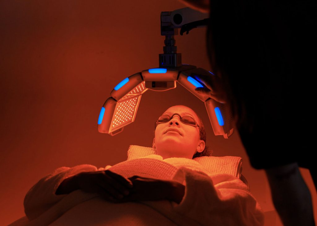 Professional red LED light therapy treatment at Body Sculpting Clinics for skin rejuvenation and anti-aging.”